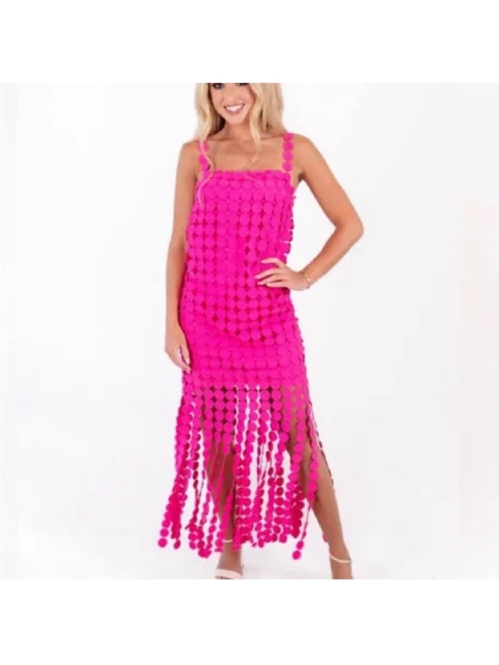Impeccable Pig Fore Hot Pink Women's Fringe Cover-Up Dress - Medium